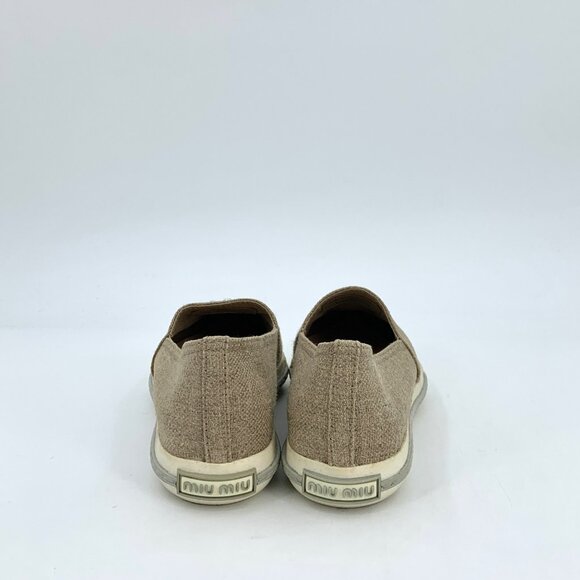 Miu Miu Brown Pointed Toe Rhinestone-Embellished Flat Loafers - Picture 4 of 8